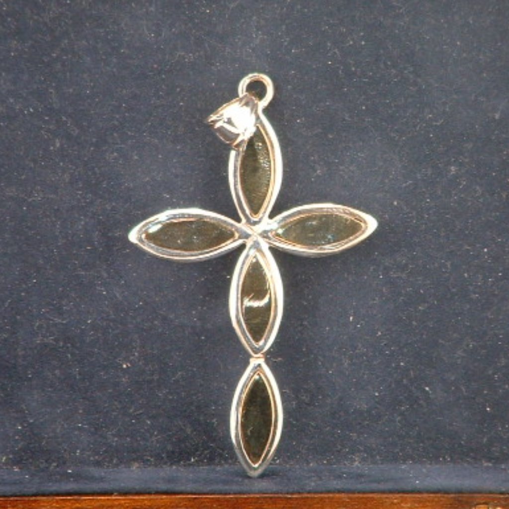 Pre Owned Vintage 18 Kt White  Yellow Gold Cross Charm Pendant